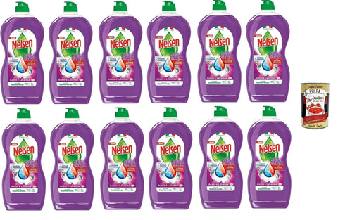 Nelsen Lavanda, Detersivo per Piatti - Geschirrspülmittel Lavendel und Essig - Entfettet gründlich und wirkt erfrischend auf das Geschirr 12x 850ml Original italienisch inkl. Italian Gourmet Polpa 400g