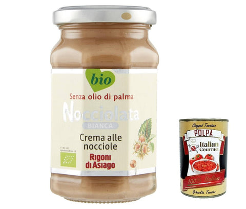 Italian Gourmet E.R. Haselnuss Rigoni di Asiago Nocciolata - Bianca, 3x 250g, weiße Schokolade, Haselnusscreme ohne Palmöl, Nuss Nougat Creme ohne Palmöl, Leckerer Brotaufstrich + Italian Gourmet polpa 400g 8032804040014