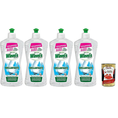 Winni's Brillantante Winni's - Brillantante Hypoallergener Spülmaschinen - Spülzusatz, mit natürlichem Bio - Essig, gegen Rückstände und Flecken 4x 250 ml inkl. Italian Gourmet polpa 400g Original italienisch