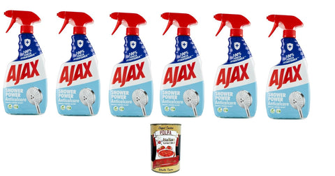 Ajax Shower Power Anti - Kalk - Reinigungsmittelspray für die Dusche 6x 600 ml inkl. Italian Gourmet polpa 400g Original italienisch