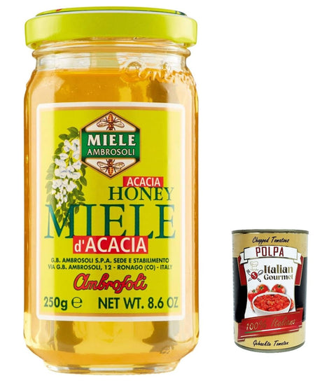 Italian Gourmet E.R. Honig 12x Ambrosoli miele d'acacia, Acacia Honig Brotaufstrich Creme 250g + Italian Gourmet polpa 400g 8006450017553