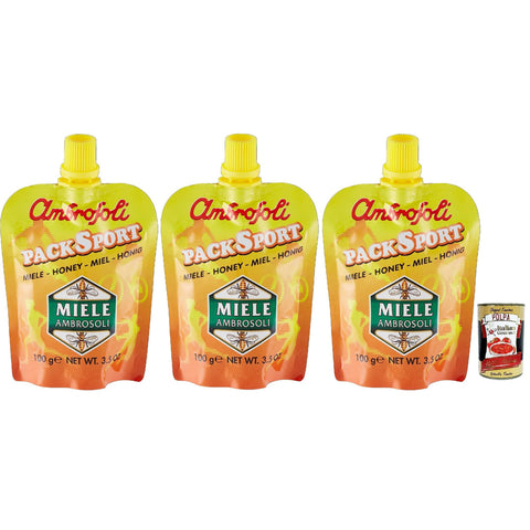 Ambrosoli Packsport Miele Millefiori, sport honey honig, IDEAL FÜR Sportler, Frühstück, sehr streichfähig. 3x 100g inkl. Italian Gourmet polpa 400g Original italienisch