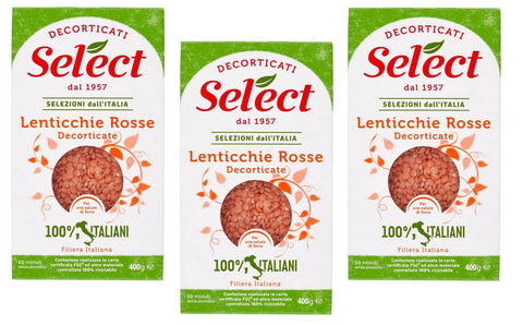 Italian Gourmet E.R. Hülsenfrüchte & Bohnen 3x Select Lenticchie Rosse Decorticate Geschälte Rote Linsen 100% Italienische Hülsenfrüchte Papier Verpackung von 400g 8006280010977