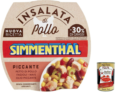 Simmenthal Piccante, Hähnchenbrustsalat mit grünen Cannellini-Bohnen, Mais und roten Bohnen, 160 gr 3x Original italienisch inkl. Italian Gourmet Polpa 400g