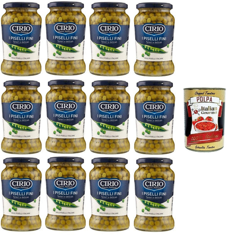 Italian Gourmet E.R. Hülsenfrüchte & Bohnen Cirio Piselli Fini, Teneri e Delicati Feine, zarte und zarte Erbsen 12x360gr + Italian Gourmet polpa 400g 8032804040014