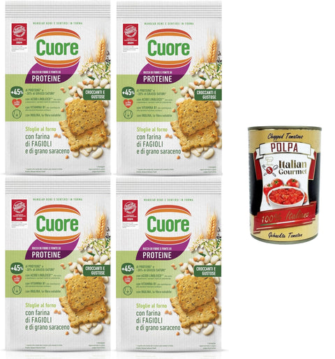 Italian Gourmet E.R. Hülsenfrüchte & Bohnen Cuore - Sfoglie Croccanti Fagioli Knusprige Bohnentaschen, gebacken, mit Bohnen- und Buchweizenmehl und Inulin 4x 170 g + Italian Gourmet polpa 400g 8032804040014