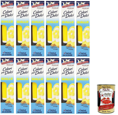 Paneangeli Farben für Süßigkeiten gelb Eine praktische Tube zum Gelbfärben von Zuckerpaste, Marzipan, Glasuren und Cremes für Dekorationen und Verkleidungen 12x inkl. Italian Gourmet polpa 400g Original italienisch