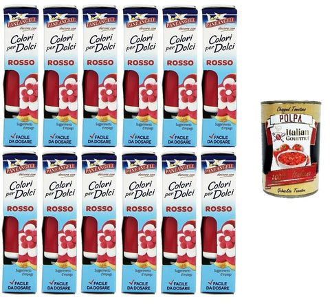 Italian Gourmet E.R. Icing & Fondant 12x Paneangeli-Farben für Süßigkeiten Rot Eine praktische Tube zum Rotfärben von Bonbons für tolle Dekorationen. 10g.+ Italian Gourmet polpa 400g 8003000370601