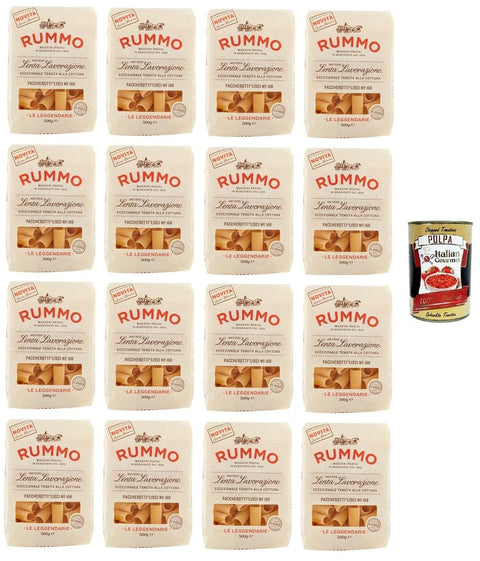 Italian Gourmet E.R. Instant-Pasta Rummo Paccherotti N°168 Le Leggendarie Pasta Lenta Lavorazione Teigwaren aus Hartweizengrieß Bronze-Zeichnung 16x 500gr + Italian Gourmet polpa 400g 8032804040014