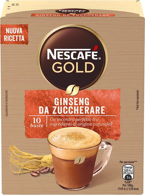 Nescafe NESCAFÉ GOLD Ginseng für zuckerlöslichen Kaffee mit Milch und Ginseng, 10 Beutel à 6 g (60 g) 6x Original italienisch inkl. Italian Gourmet Polpa 400g