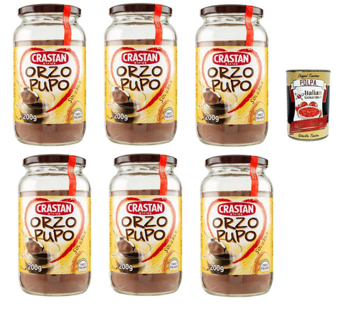 Italian Gourmet E.R. Instantkaffee Crastan Orzo Pupo, 100% italien Instant lösliche Gerste Getreidekaffee Kaffee 6x 200gr + Italian Gourmet polpa 400g 8032804040014