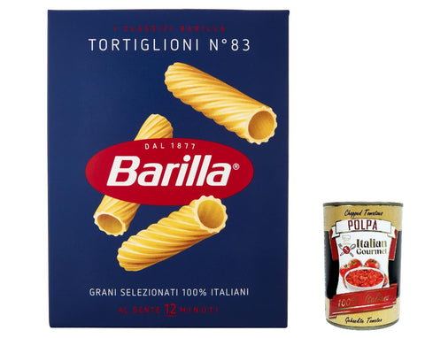 Italian Gourmet E.R. Internationale Nudeln 10x Barilla Tortiglioni n° 83, Pasta 100% italienisch Nudeln aus Hartweizengrieß 500g Packung + Italian Gourmet Polpa di Pomodoro 400g Dose 8076802085837