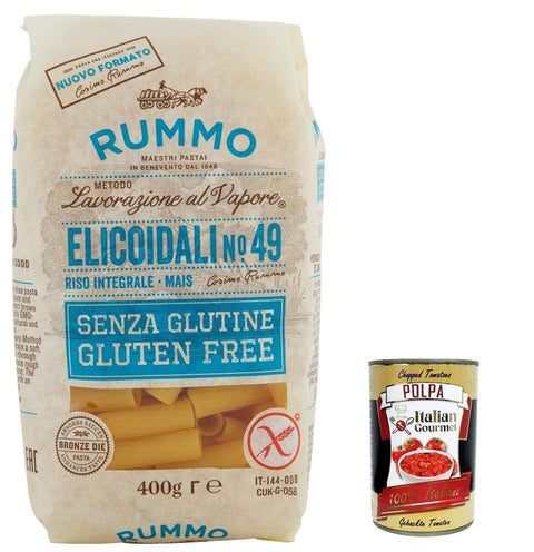 Italian Gourmet E.R. Internationale Nudeln 10x Rummo Pasta Elicoidali N49 senza Glutine, gluten free, 100% italienische Pasta nudeln glutenfrei 400g + Italian Gourmet polpa 400g 8008343880497