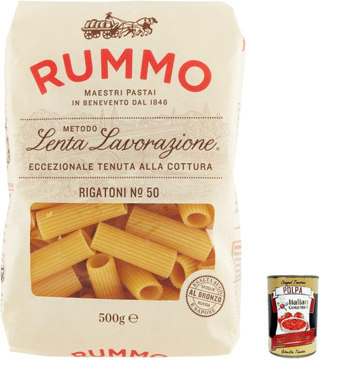 Italian Gourmet E.R. Internationale Nudeln 10x Rummo Rigatoni N. 50 Hartweizengrieß Pasta Italienische Nudeln 500g Packung + Italian Gourmet Polpa di Pomodoro 400g Dose 8008343200509