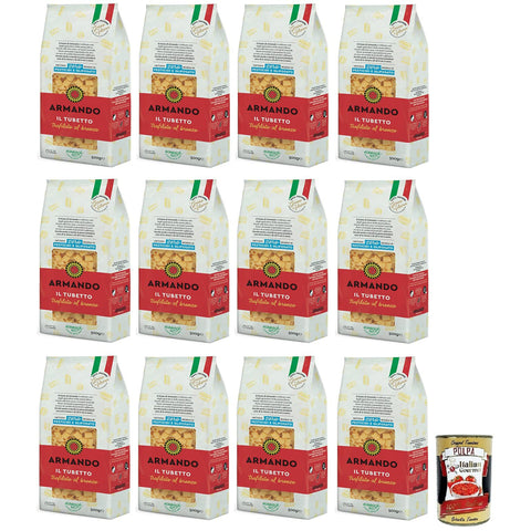 Armando Il Tubetto, Bronzegezogene Nudeln, 100% Pasta 12x 500g inkl. Italian Gourmet Polpa di Pomodoro 400g Dose Original italienisch