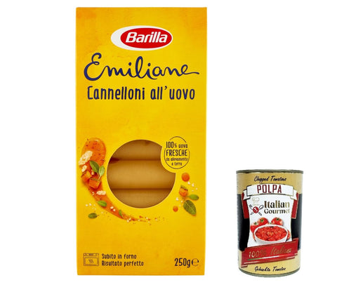 Italian Gourmet E.R. Internationale Nudeln 12x Barilla Pasta all' Uovo Le Emiliane Cannelloni, Eiernudeln, Pasta mit Ei 250g + Italian Gourmet polpa 400g 8076800226881
