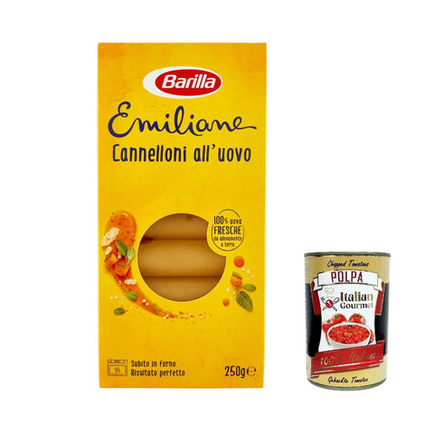 Barilla Pasta all' Uovo Le Emiliane Cannelloni, Eiernudeln, Pasta mit Ei 250g 12x Original italienisch inkl. Italian Gourmet Polpa 400g