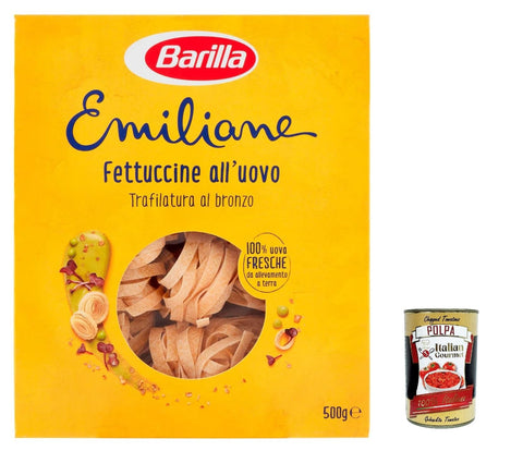 Italian Gourmet E.R. Internationale Nudeln 12x Barilla Pasta all' Uovo Le Emiliane Fettuccine, Eiernudeln, Pasta mit Ei 500g + Italian Gourmet polpa 400g 8076809515382