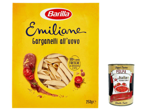 Italian Gourmet E.R. Internationale Nudeln 12x Barilla Pasta all' Uovo Le Emiliane Garganelli, Eiernudeln, Pasta mit Ei 250g + Italian Gourmet polpa 400g 8076809544474