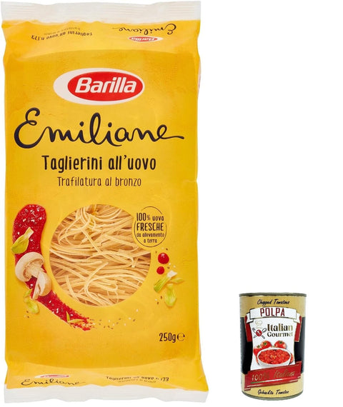 Italian Gourmet E.R. Internationale Nudeln 12x Barilla Pasta all' Uovo Le Emiliane Taglierini, Eiernudeln, Pasta mit Ei 250g + Italian Gourmet polpa 400g 8076809514743