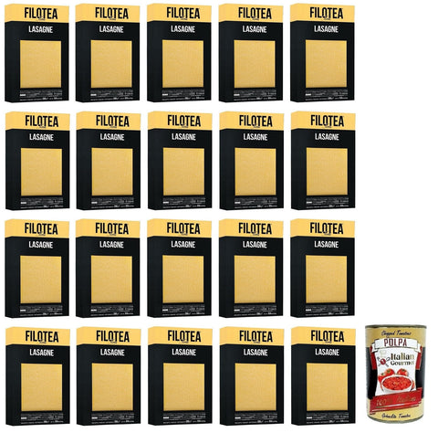 Italian Gourmet E.R. Internationale Nudeln 20x Filotea Lasagne Pasta all'Uovo,Eierlasagne,Eiernudeln aus italienischen Rohstoffen,Packung mit 250g + Italian Gourmet Polpa di Pomodoro 400g Dose 8032993003371