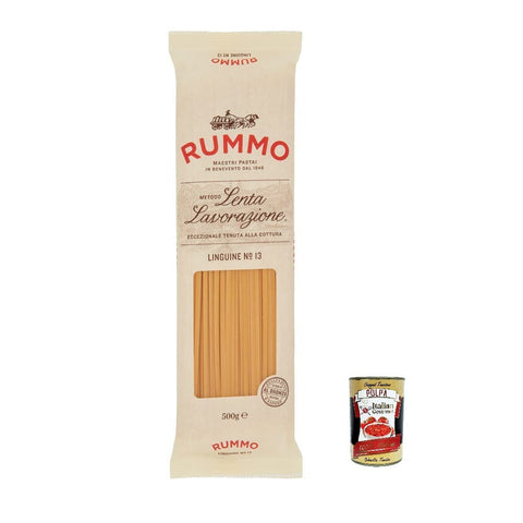 Rummo Linguine N. 13 Hartweizengrieß Pasta Italienische Nudeln 500g Packung 24x Original italienisch inkl. Italian Gourmet Polpa di Pomodoro 400g Dose