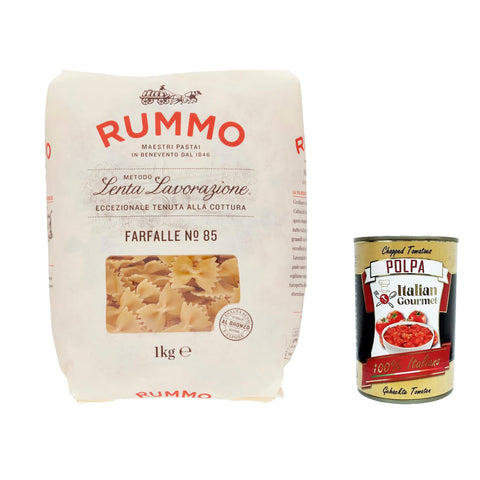 Rummo Farfalle N. 85 Hartweizengrieß Pasta Italienische Nudeln 1kg Packung 4x Original italienisch inkl. Italian Gourmet Polpa di Pomodoro 400g Dose