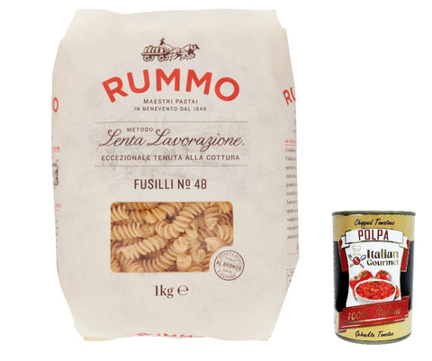 Rummo Fusilli N. 48 Hartweizengrieß Pasta Italienische Nudeln 1kg Packung 4x Original italienisch inkl. Italian Gourmet Polpa di Pomodoro 400g Dose