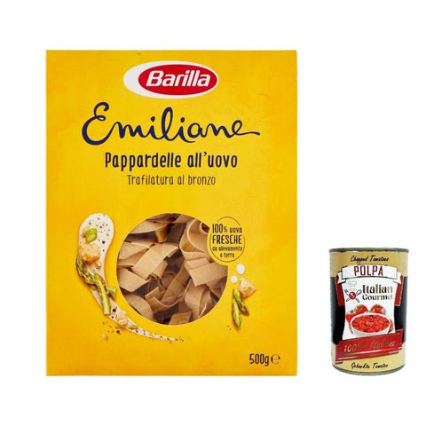 Barilla Pasta all' Uovo Le Emiliane Pappardelle, Eiernudeln, Pasta mit Ei 500g 6x Original italienisch inkl. Italian Gourmet Polpa 400g
