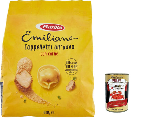 Italian Gourmet E.R. Internationale Nudeln 6x Pasta Le Emiliane Cappelletti alla Carne, Pasta -Eiernudeln mit 100% frischen italienischen Eiern, ideal in Brühe oder Sauce, 500 g + Italian gourmet polpa 400g 8076809537674