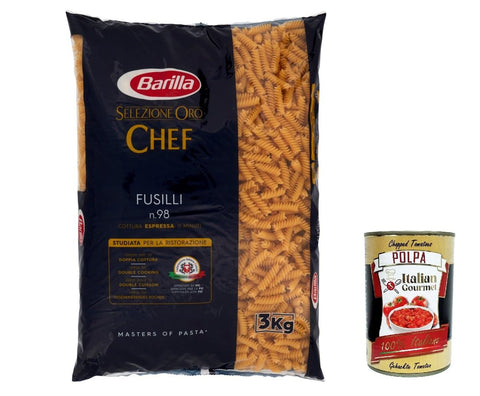 Italian Gourmet E.R. Internationale Nudeln 9x Barilla Pasta Selezione Oro Chef Fusilli n°98 italienisch Nudeln 3kg pack + Italian Gourmet polpa 400g 8076809528153
