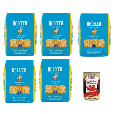 De Cecco Anellini N°71, 100% Italienisch Pasta Nudeln 5x 500g Original italienisch inkl. Italian Gourmet Polpa 400g