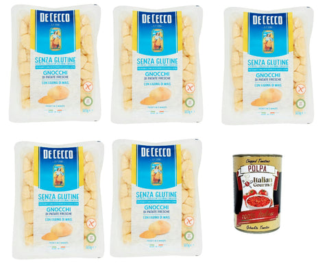 Italian Gourmet E.R. Internationale Nudeln De Cecco Gnocchi di patate fresche senza Glutine, Glutenfrei,100% Italienisch Pasta Nudeln gluten free 5x 400G + Italian Gourmet polpa 400g 8032804040014