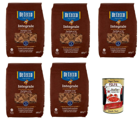 Italian Gourmet E.R. Internationale Nudeln De Cecco Integrale Farfalle N° 93, Pasta integrale, Vollkornnudeln, 5x 500g + Italian Gourmet polpa 400g 8032804040014