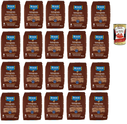 Italian Gourmet E.R. Internationale Nudeln De Cecco Integrale Mezze Penne Rigate N° 141, Pasta integrale, Vollkornnudeln, 20x 500g + Italian Gourmet polpa 400g 8032804040014