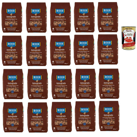 DE CECCO Integrale Mezzi Ditali Rigati N° 159, Pasta integrale, Vollkornnudeln, 20x 500g Original italienisch inkl. Italian Gourmet Polpa 400g