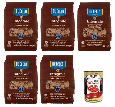 Italian Gourmet E.R. Internationale Nudeln De Cecco Integrale Orecchiette N° 91, Pasta integrale, Vollkornnudeln, 5x 500g + Italian Gourmet polpa 400g 8032804040014