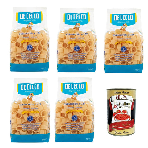 DE CECCO Le Specialità Calamarata N°129, 100% Pasta Nudeln 5x500g Original italienisch