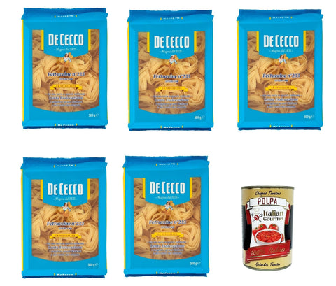Italian Gourmet E.R. Internationale Nudeln De Cecco Le Specialità Fettuccine N°233, 100% Italienisch Pasta Nudeln 5x 500g + Italian Gourmet Polpa 400g 8032804040014