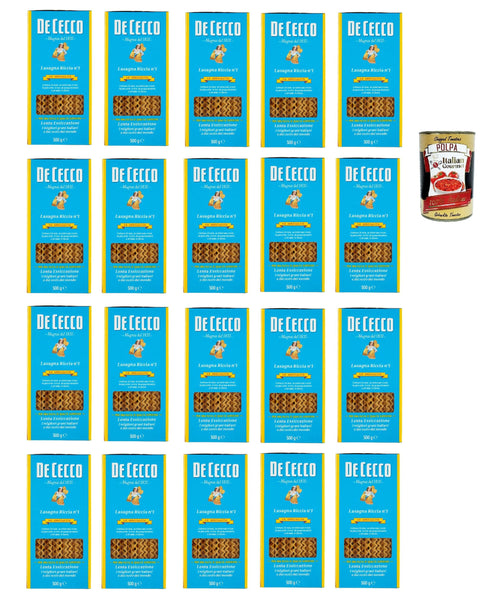Italian Gourmet E.R. Internationale Nudeln De Cecco Le Specialità Lasagna Riccia N°1, 100% Italienisch Pasta Nudeln 20x 500g + Italian Gourmet Polpa 400g 8032804040014