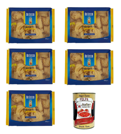 Italian Gourmet E.R. Internationale Nudeln De Cecco Le Specialità Pappardelle N° 201, 100% Italienisch Pasta Nudeln 5x 500g + Italian Gourmet Polpa 400g 8032804040014