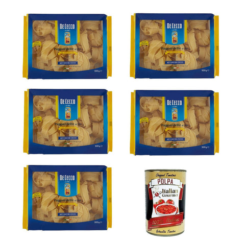 De Cecco Le Specialità Pappardelle N° 201, 100% Italienisch Pasta Nudeln 5x 500g Original italienisch inkl. Italian Gourmet Polpa 400g