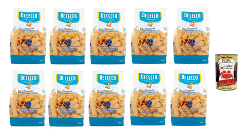 Italian Gourmet E.R. Internationale Nudeln De Cecco Le Specialità Rigatoni Napoletani N°124, 100% Italienisch Pasta Nudeln 10x 500g + Italian Gourmet Polpa 400g 8032804040014