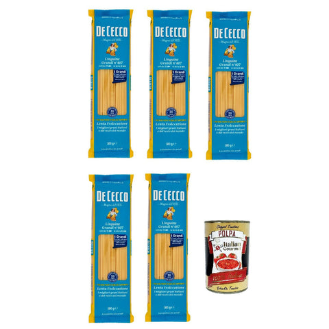DE CECCO Linguine Grandi N°407, 100% Italienisch Pasta Nudeln 5x 500g Original italienisch inkl. Italian Gourmet Polpa 400g