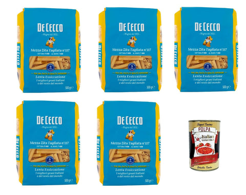 DE CECCO Mezza Zita Tagliata N°117 100% Italienisch Pasta Nudeln 5x 500g Original italienisch inkl. Italian Gourmet Polpa 400g