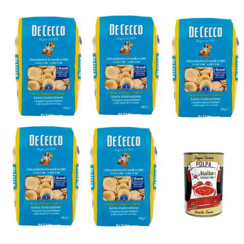 De Cecco Orecchiette Grandi n°190 100% Pasta Nudeln 5x 500g inkl. Italian Gourmet Polpa 400g Original italienisch