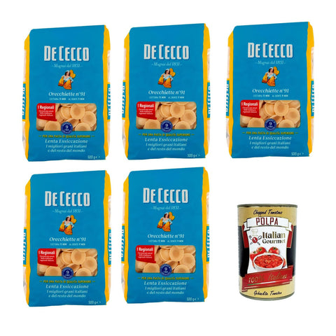De Cecco Orecchiette N°91, 100% Italienisch Pasta Nudeln 5x 500g Original italienisch inkl. Italian Gourmet Polpa 400g