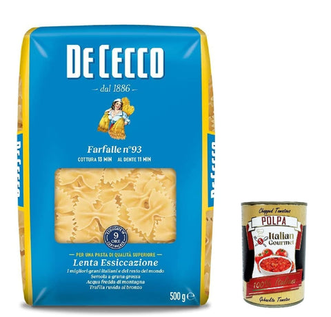 Italian Gourmet E.R. Internationale Nudeln De Cecco Pasta Farfalle n. 93 100% Italienisch Nudeln 5x 500g + Italian Gourmet Polpa 400g 8032804040014