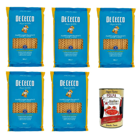 De Cecco Pasta Fusilli Lunghi Bucati n°5 100% Italienisch Nudeln 5x 500g Original italienisch inkl. Italian Gourmet Polpa 400g
