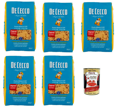 Italian Gourmet E.R. Internationale Nudeln De Cecco Pasta Mista N°120 100% Italienisch Pasta Nudeln 5x 500g + Italian Gourmet Polpa 400g 8032804040014